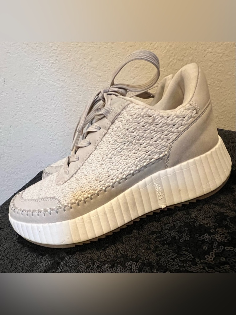 DV by Dolce Vita Cream Woven Lace-Up Sneakers - Picture 2 of 6